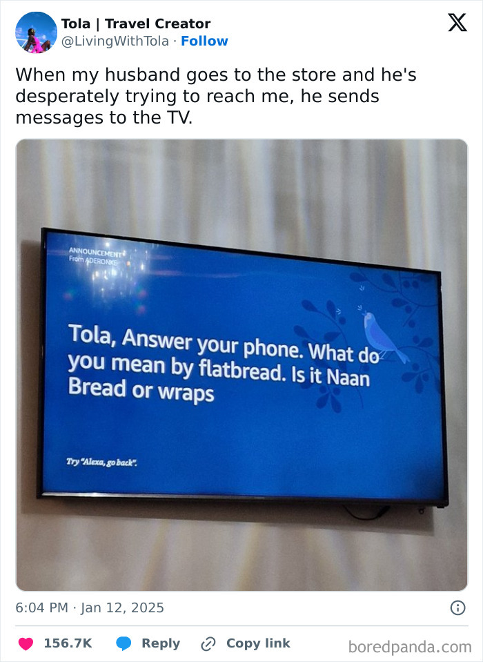 Television displaying a humorous message about flatbread, celebrating black culture humor.