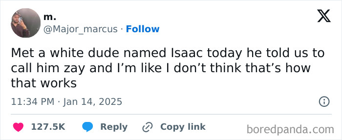 Tweet humorously celebrates Black culture with a funny encounter involving name preferences.