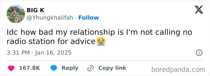 Tweet celebrating Black culture humor with text about relationship advice and radio stations.