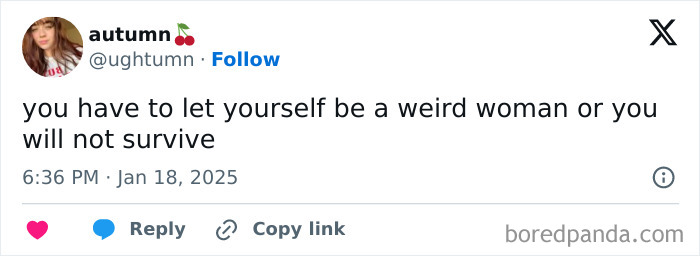 Social media post advocating for women embracing their uniqueness for survival.