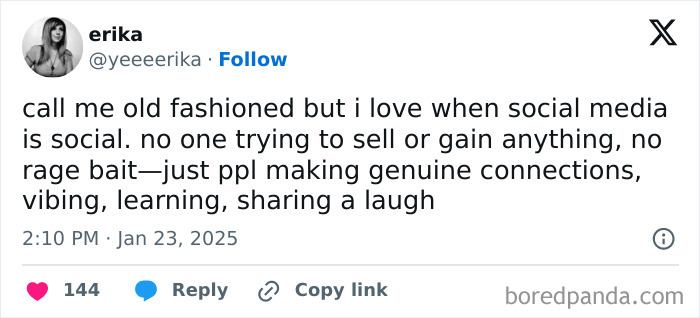 A tweet expressing honest Millennial complaints about social media's focus on genuine connections over commercialization.