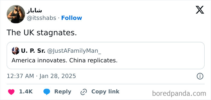 Tweet exchange highlighting humor in Black culture with commentary on innovation across nations.