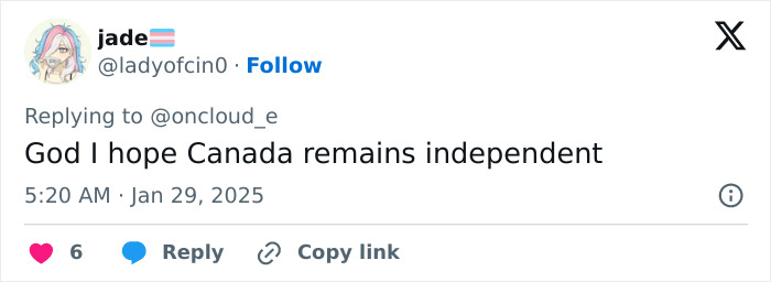 A tweet about Canada's independence, related to the topic of transgender inclusion in sports.