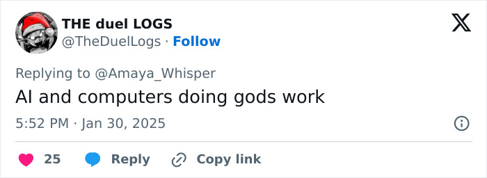 Tweet about AI, mentioning period tracker in mobile game related to debate.