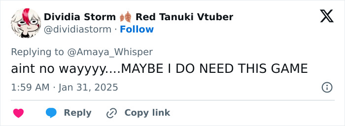 Tweet about period tracker debate in mobile game, showing user interest and surprise.