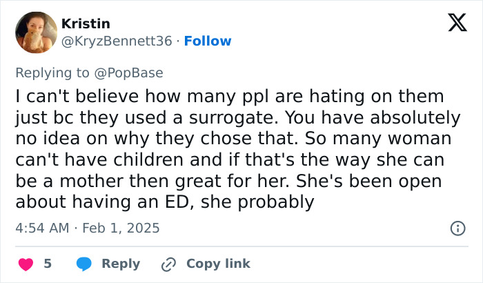 Tweet defending Lily Collins about using surrogacy to welcome her first child. Tweet defending Lily Collins about using surrogacy to welcome her first child.