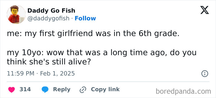 Parent tweeting about a conversation with their child, showcasing humor in parenting moments.