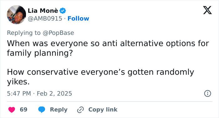 Tweet questioning backlash towards alternative family planning linked to surrogate babies.