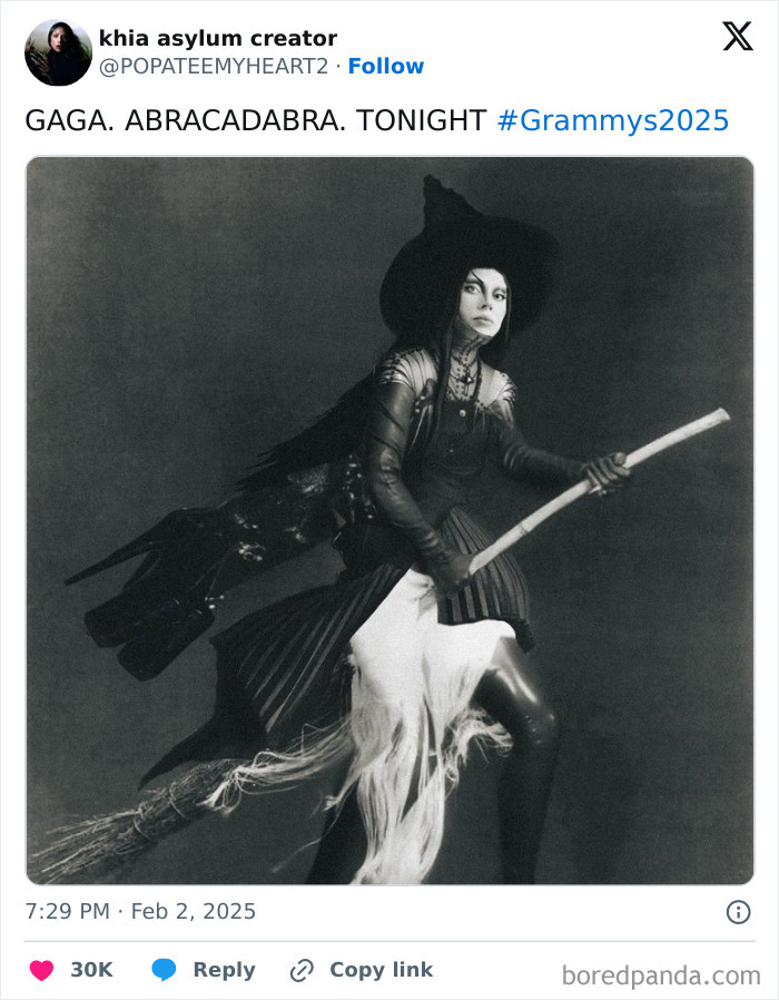 Witch-themed costume shared during the 2025 Grammys reaction posts.