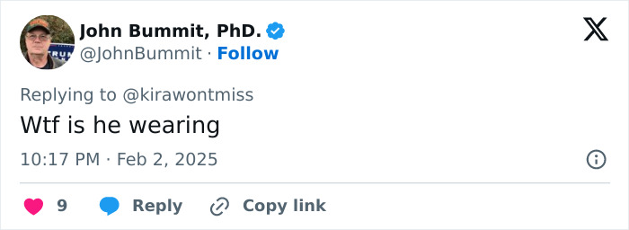 Tweet reaction questioning Jaden's outfit at Grammys 2025: "Wtf is he wearing" by John Bummit, PhD. Tweet reaction questioning Jaden's outfit at Grammys 2025: "Wtf is he wearing" by John Bummit, PhD.