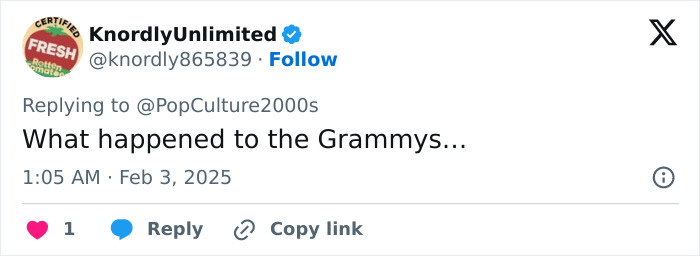 Tweet expressing shock about Bianca Censori's outfit at the Grammy 2025 event. Tweet expressing shock about Bianca Censori's outfit at the Grammy 2025 event.