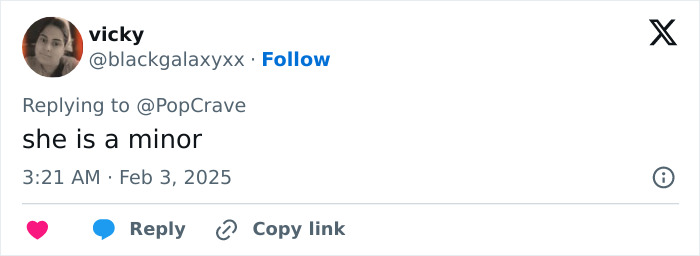 Tweet responding to backlash over Blue Ivy's Grammys dress, stating, "she is a minor. Tweet responding to backlash over Blue Ivy's Grammys dress, stating, "she is a minor.