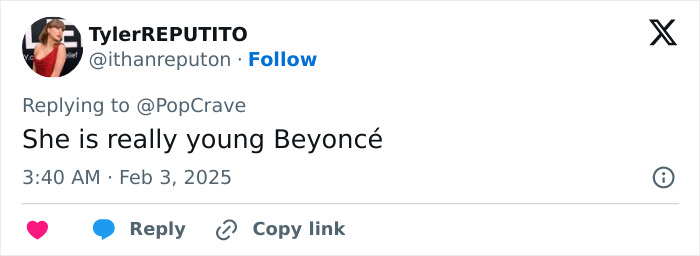 Tweet discussing young Beyoncé. Tweet discussing young Beyoncé.
