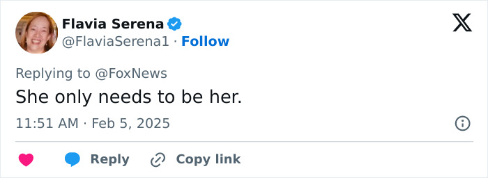 Tweet defending Kate Middleton fashion policy, stating "She only needs to be her.