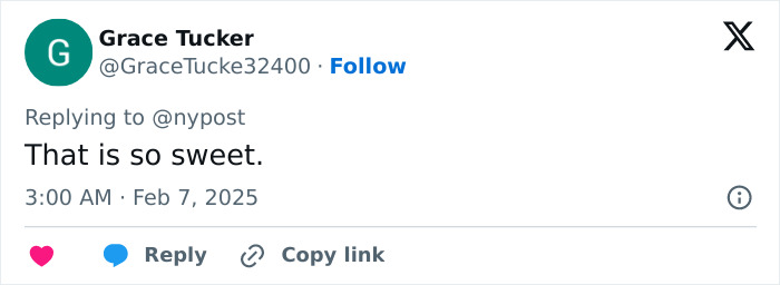 Tweet reply saying "That is so sweet," related to Bruce Willis’ battle with dementia. Tweet reply saying "That is so sweet," related to Bruce Willis’ battle with dementia.