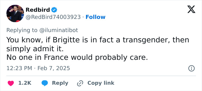 Tweet accusing French President's wife of being transgender, sparking controversy.