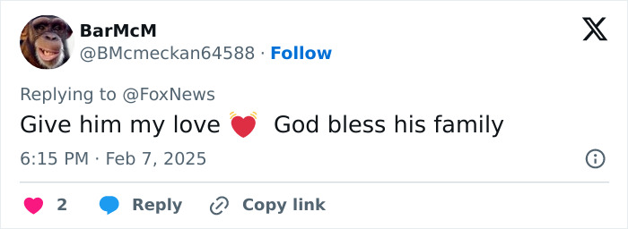 Tweet replying to news about Bruce Willis' dementia with a heartfelt message and a heart emoji. Tweet replying to news about Bruce Willis' dementia with a heartfelt message and a heart emoji.