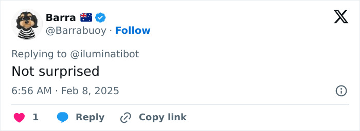 Tweet reply saying "Not surprised," related to a viral photo of French President's wife.