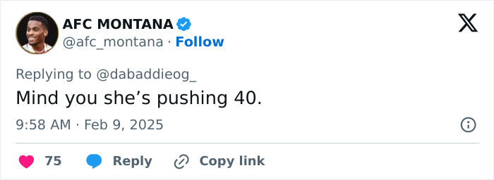 Tweet reacting to Cardi B's Superbowl party dancing with age comment.