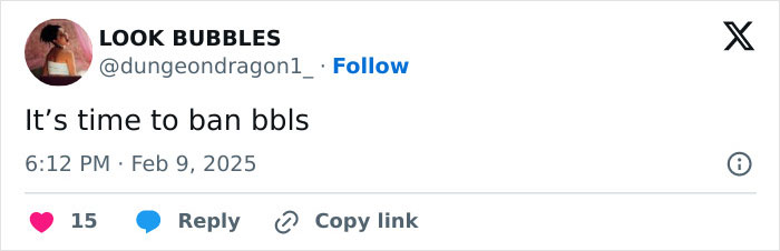 Tweet with the text "It's time to ban bbls," related to Cardi B Superbowl party reactions.