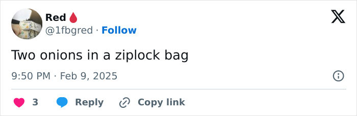 Tweet about two onions in a ziplock bag, related to Cardi B Superbowl party reactions.