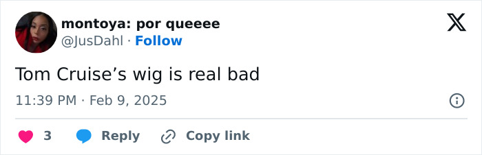 Tweet about Tom Cruise's appearance in Super Bowl 2025 ad.