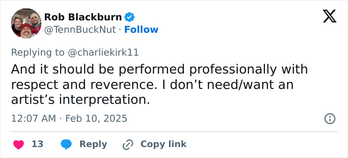 Tweet criticizing Super Bowl LIX national anthem performance for lack of professionalism and reverence. Tweet criticizing Super Bowl LIX national anthem performance for lack of professionalism and reverence.