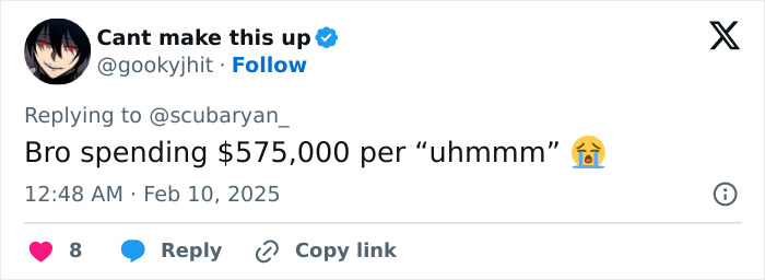 Tweet commenting on Kanye West's Super Bowl ad spending with a crying emoji.