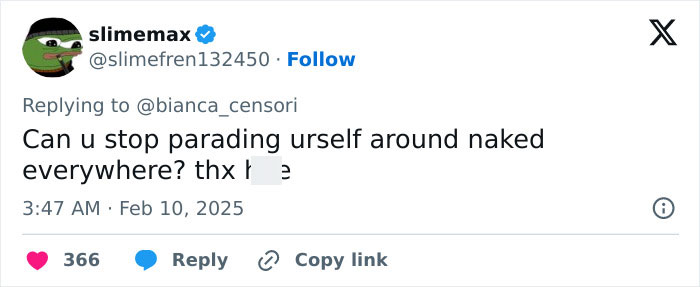 Tweet response to Bianca Censori denying cry for help claims, dated February 10, 2025.