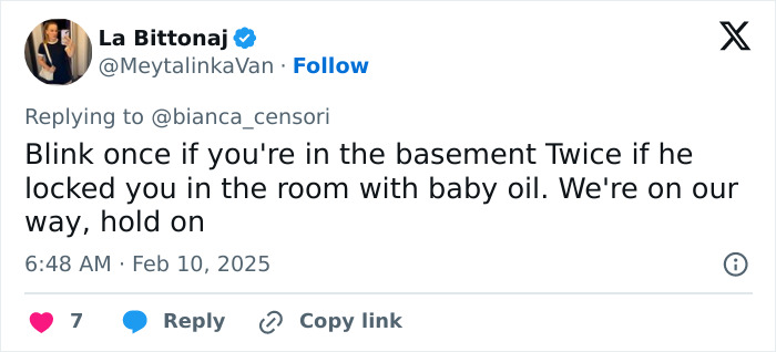 Tweet regarding Bianca Censori responding to claims about a message amidst Kanye's Twitter controversy.