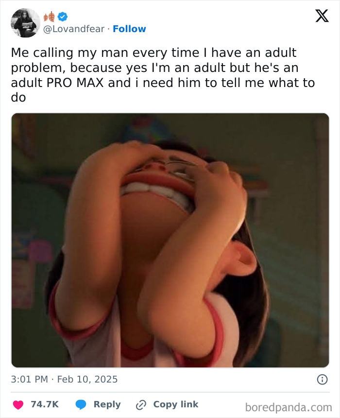 Animated character expressing frustration, humorously depicting adulthood dilemmas.