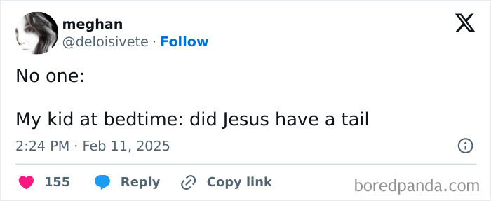 Tweet from a parent sharing a funny bedtime question from their kid.