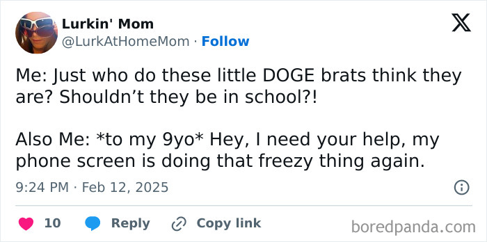 Parent tweet humor about kids fixing a phone screen.