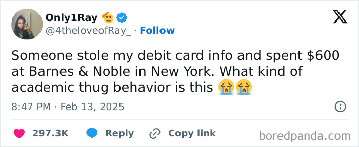 Tweet jokes about stolen card used at Barnes & Noble, went viral in February.