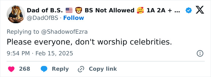 Tweet criticizing worship of celebrities, mentioning Jennifer Garner reading at FBI-investigated event. Tweet criticizing worship of celebrities, mentioning Jennifer Garner reading at FBI-investigated event.