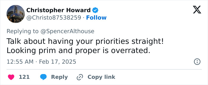 Tweet by Christopher Howard expressing views on fashion priorities, related to the Emma Stone popcorn dress on SNL. Tweet by Christopher Howard expressing views on fashion priorities, related to the Emma Stone popcorn dress on SNL.
