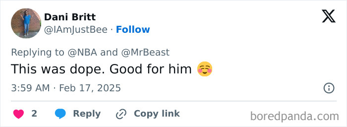 Tweet congratulating a college student for winning $100K in a shooting challenge against NBA star Dame Lillard. Tweet congratulating a college student for winning $100K in a shooting challenge against NBA star Dame Lillard.