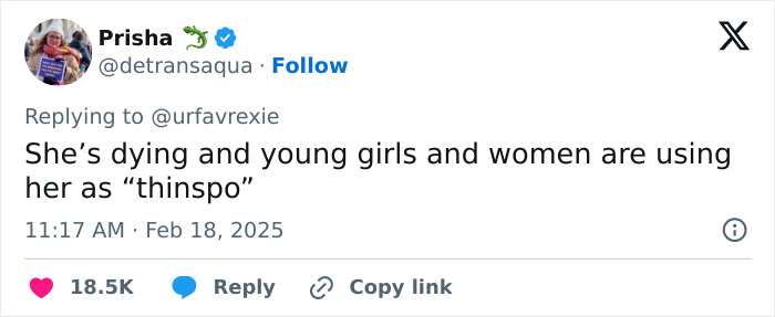 Tweet screenshot discussing concern over Ariana Grande's thin image at an event.