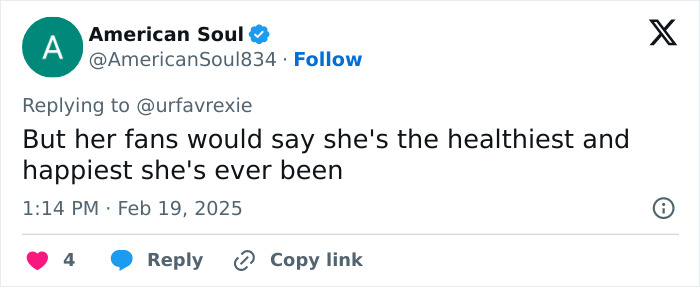 Tweet expressing support for Ariana Grande's health amidst Baftas thin image concern.