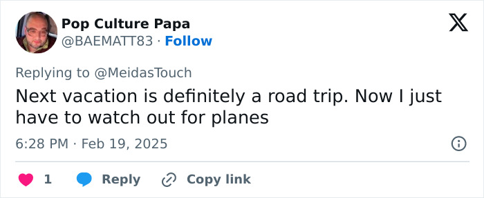 Tweet humorously reacts to plane collision mid-air in Arizona, joking about choosing road trips over flying.