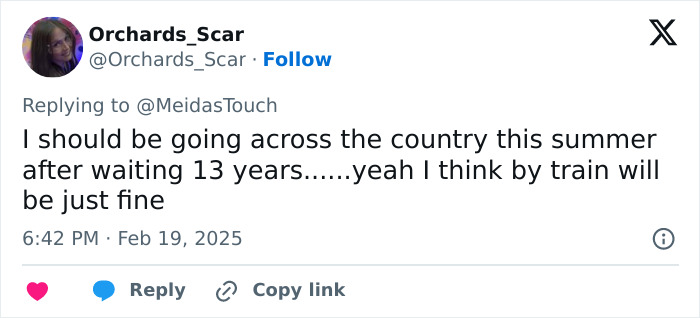 Tweet expressing fear of flying following mid-air plane collision in Arizona, suggesting train travel instead.