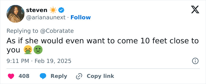 Tweet about Andrew Tate's comment on Ariana Grande's body, showing user reaction emojis. Tweet about Andrew Tate's comment on Ariana Grande's body, showing user reaction emojis.