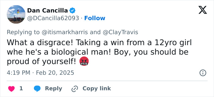 Tweet expressing opinion on transgender inclusion in women's sports.