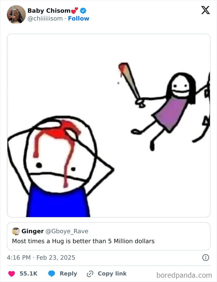 Cartoon of a stick figure hitting another, capturing black culture humor from tweets.