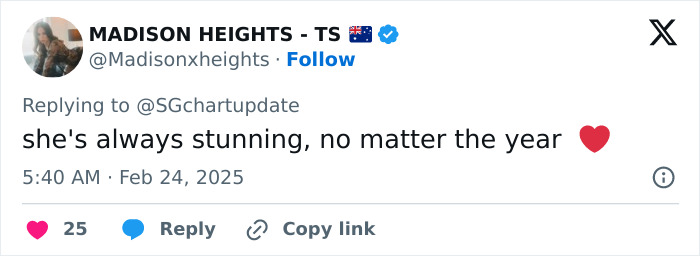 Tweet expressing admiration for Selena Gomez amidst dramatic weight loss at 2025 SAG Awards.