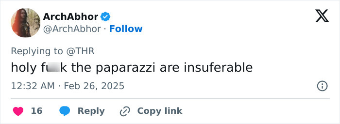 Tweet criticizing paparazzi, related to Millie Bobby Brown's comment on photographer and Jake Bongiovi being called her "boyfriend". Tweet criticizing paparazzi, related to Millie Bobby Brown's comment on photographer and Jake Bongiovi being called her "boyfriend".