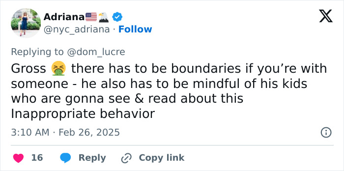 Screenshot of a tweet criticizing inappropriate behavior described as having "Creepy Old Man Vibes.