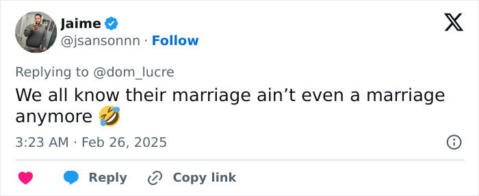 Tweet discussing marriage, with laughing emoji.