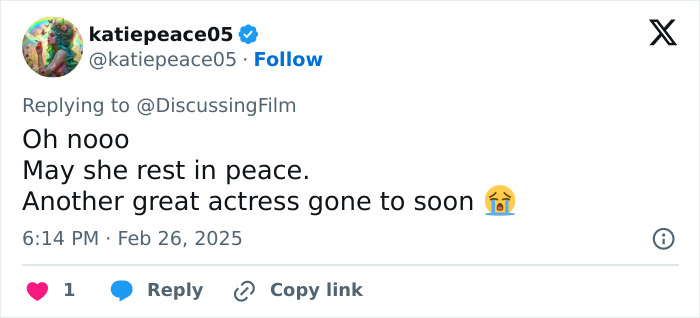 Tweet expressing condolences for the passing of Buffy The Vampire Slayer and Gossip Girl star Michelle Trachtenberg.