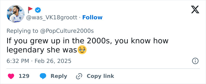 Tweet about Michelle Trachtenberg's impact in the 2000s, with heart and reply icons below. Tweet about Michelle Trachtenberg's impact in the 2000s, with heart and reply icons below.